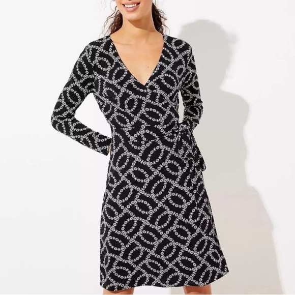 NWT Loft Black Long Sleeve Wrap Dress Size L - Picture 1 of 6